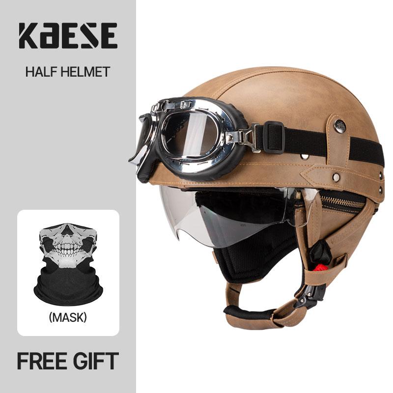 Vintage Half Face Motorcycle Helmet Motorbike Helmets Men Women Unisex Scooter Summer Helmet Black Brown DOT Approved Casque
