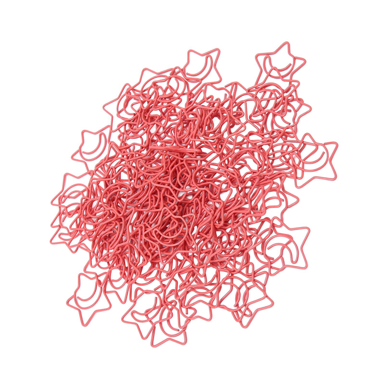 

100pcs Star Moon Shaped Paper Clips Antislip Pink Colorfast Cute Paperclip for File Document