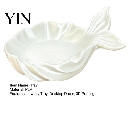 Pearlescent Makeup Tray Fishtail Jewelry Storage Tray, Large Capacity Groove Design, Design 3D Printing Desktop Ornament, for Rings And Necklaces
