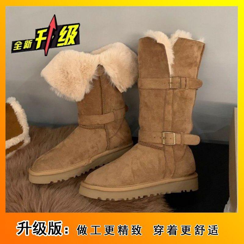 

Flat bottom velvet medium tube snow cotton shoes but knee boots Internet celebrity explosion snow boots women 2025 new retro round head 40
