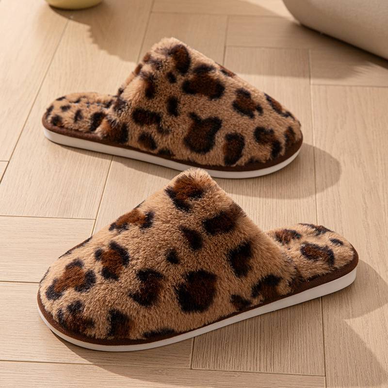 Pantofle w panterkę Pantofle podłogowe Ciepłe bawełniane pantofle Pantofle domowe Grube bawełniane buty