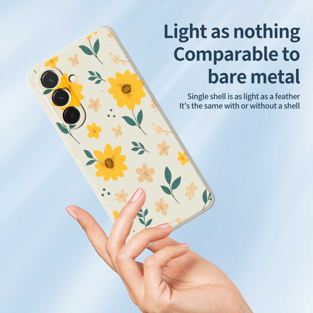 For Samsung Galaxy A36 5G Case Yellow Floral and Leaves Pattern Printing Straight Edge TPU Phone Back Cover