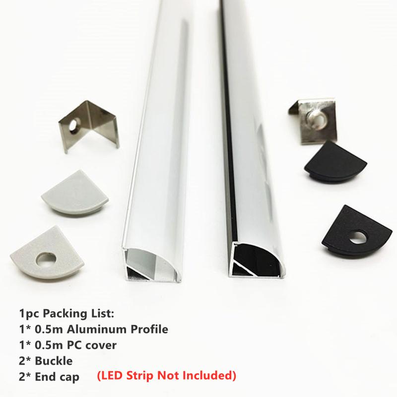 0.5m V-Shape LED Aluminum Profile Cabinet Corner Mounted 90 Degree Glow Hard Bar Lamp Channel Milky/Black Cover Strip Lights