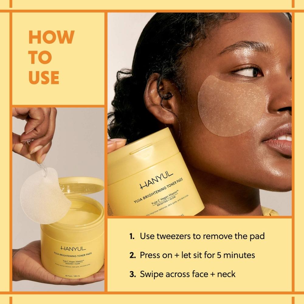 Hanyul Yuja Brightening Toner Pads With Vitamin C niaCinamide 60 Pads