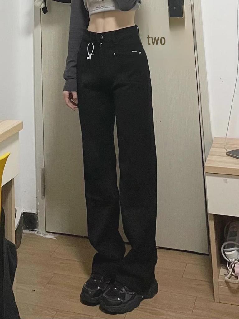 Dámské černé elastické rovné džíny s vysokým pasem - BF styl na jaro a podzim