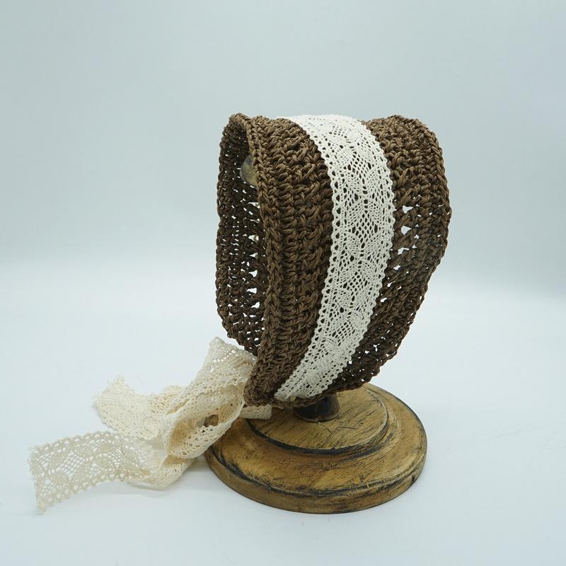 Japanese French Retro Hand-Woven Lace-Up Hair With Hat Female Spring Summer Vacation Cute Sweet Little Fresh