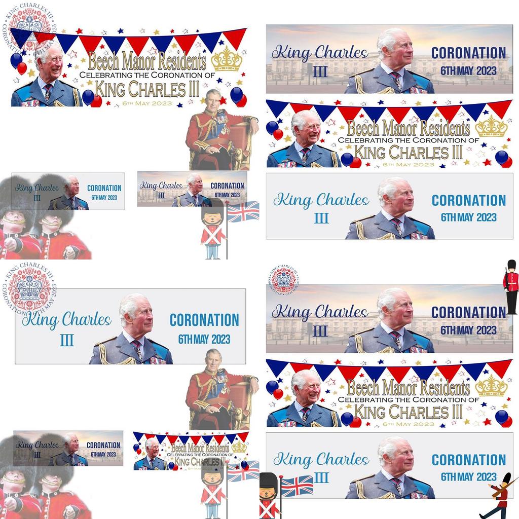 Krönungsflagge König Karl III. Premium Polyesterstoff 50x150cm