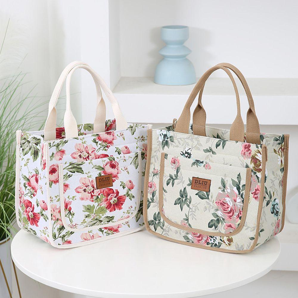 Fashion Handbag Floral Print Lunch Bag Large Capacity Thermal Waterproof Insulated Bag Portable Ice Pack Women