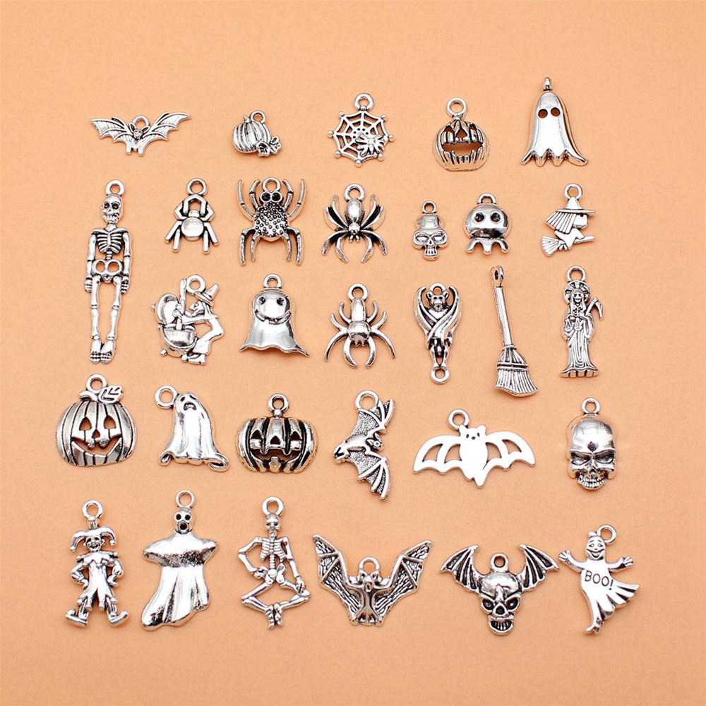 Halloween Theme Charms Silver Color Alloy Pendants For Gothic Holiday Jewelry Making