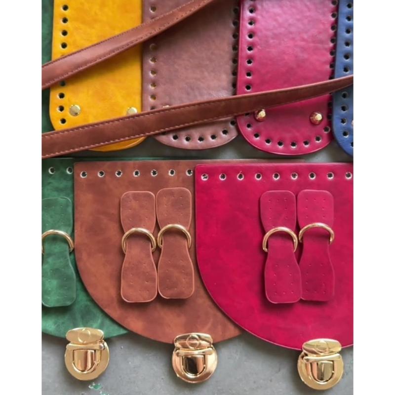 DIY PU Leather Bag Knitting Set Bag Strap Bag Lock Flap Cover Bag Bottom Leather Bag Making Accessories for Shoulder Bag