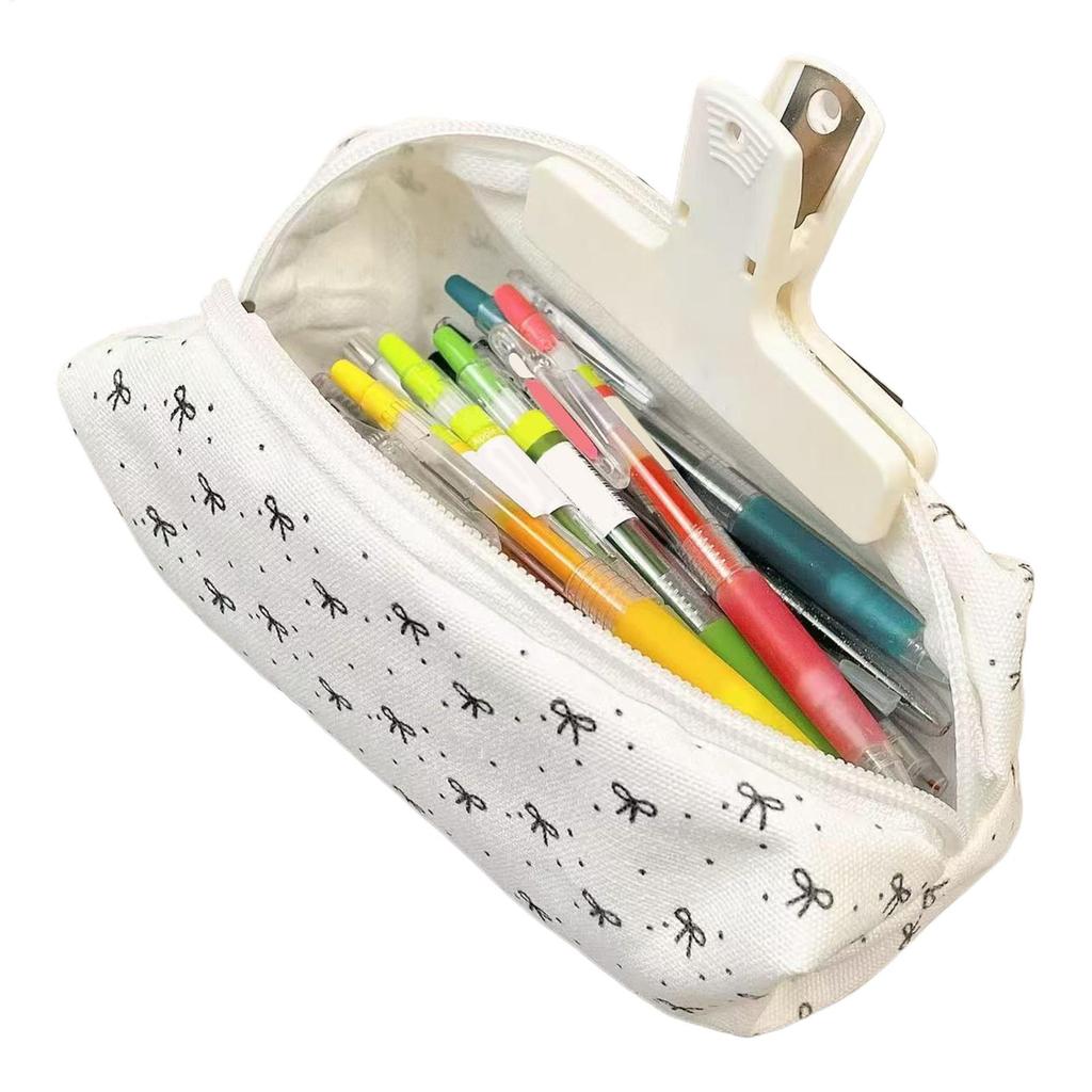 1pc Bowknot pencil case, with zipper portable stationery case storage bag ,large capacity fashionable pencil case study supplies