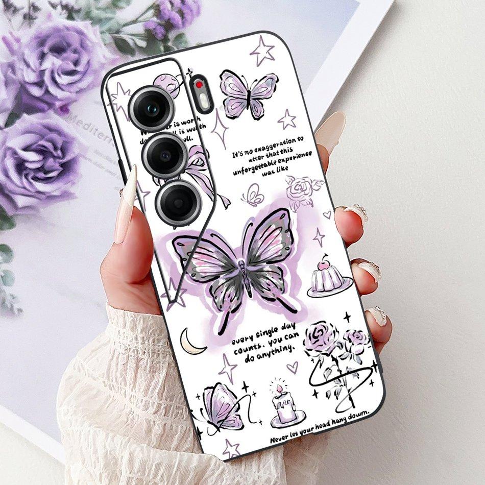 For Tecno Camon 40 Pro 4G Camon40 Elegant Floral Cat Phone Case For Camon 40 40Pro 4G CM6 CM5 Black Silicone Soft Cases Bumpers