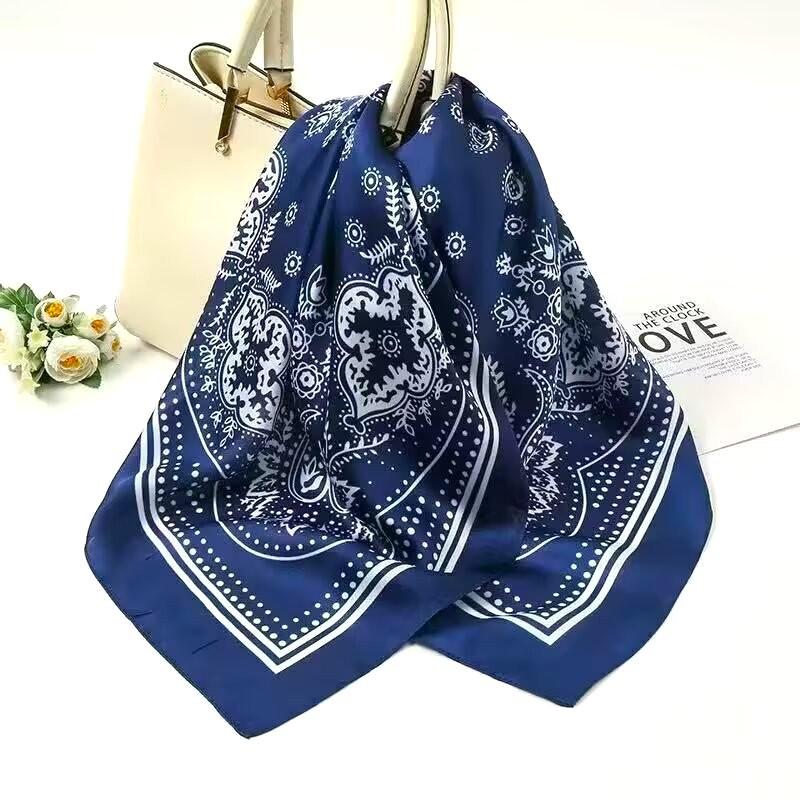 Spring and summer new retro cashew flower versatile decorative large square scarf female imitation silk fashion foreign style bag headscarf belt