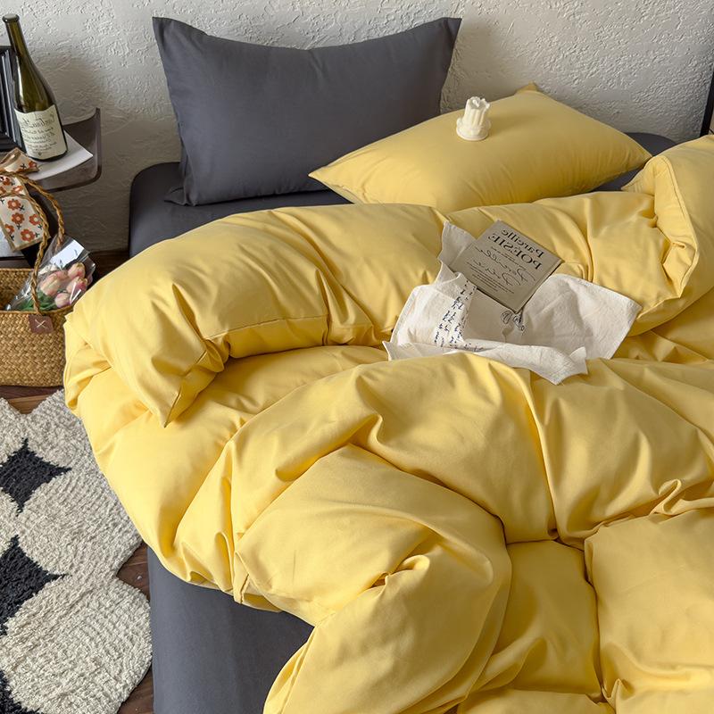 Solid Color Mixed and Matched Washed Cotton 4-piece Set Bed Sheet 4-piece Bed Hat Four-piece Set Simple and Comfortable