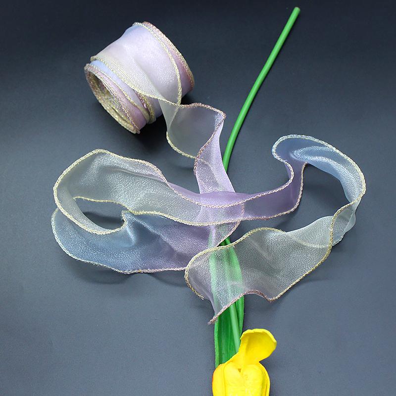 4cm X 10Yards/Roll Wrapping Ribbon Bouquet Packaging Sewing Accessories Party Colorful Gradient Hair Accessory Making Multi-Color