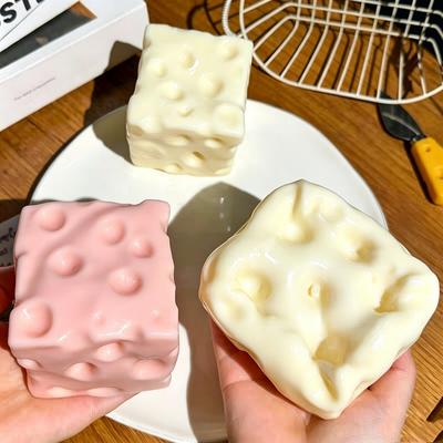 Cheese Block Squishy Fidget Toy Slow Rebound Vaseline Stress Relief Decompression Squeeze Toy For Adult Pink Coconut Oil