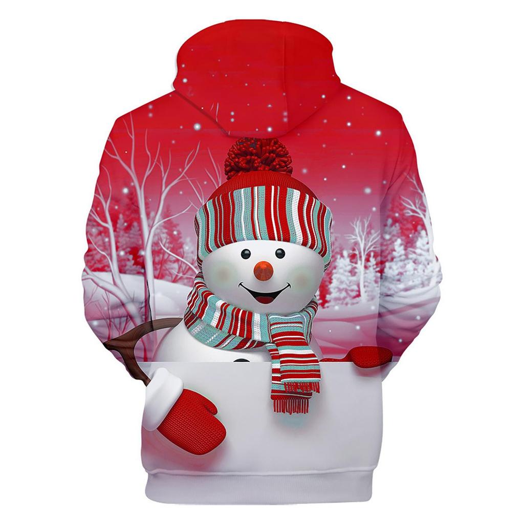 Fashion Women's Christmas Printing Long Sleeves Hooded Cap Sweater Tops