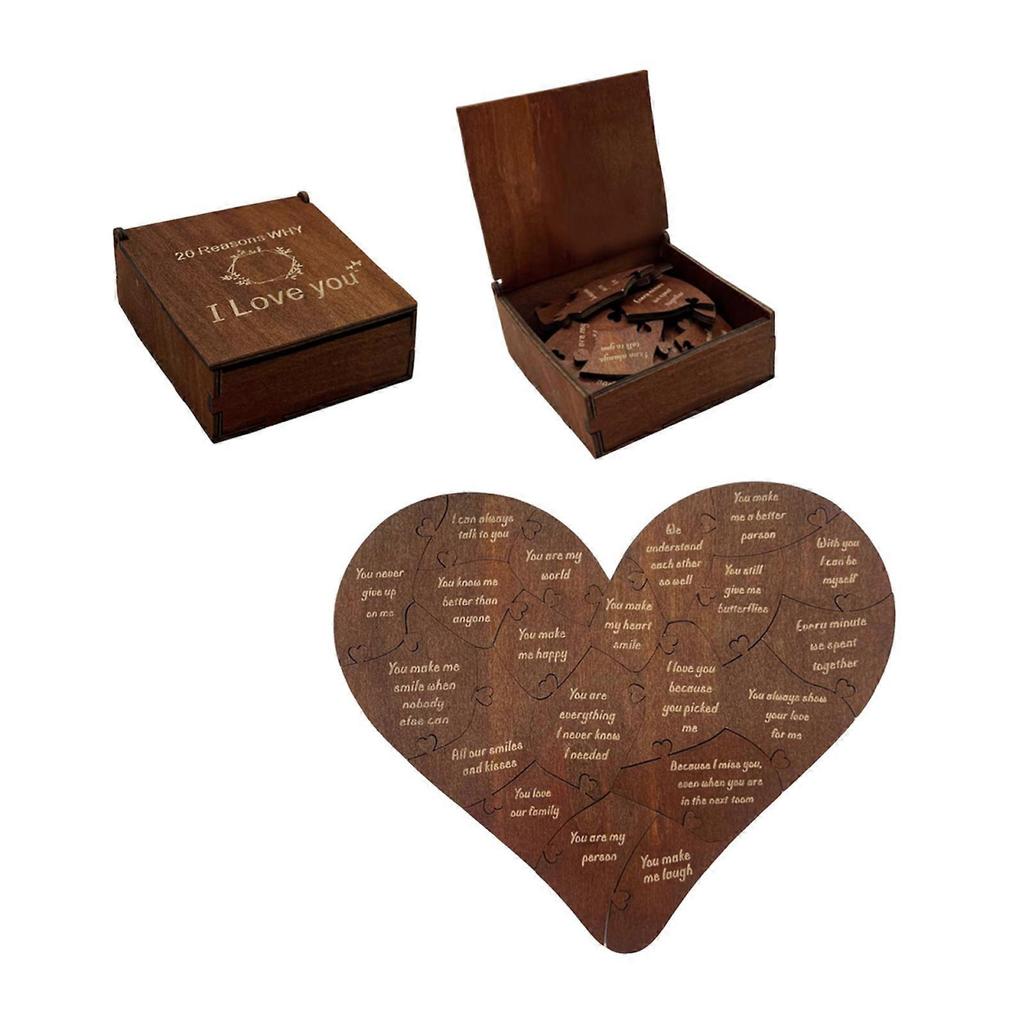20 Reasons Why I Love You Heart Puzzle with Gift Box, Wooden Romantic Valentine's Day Gift, Creative Love Expression Puzzle Toy