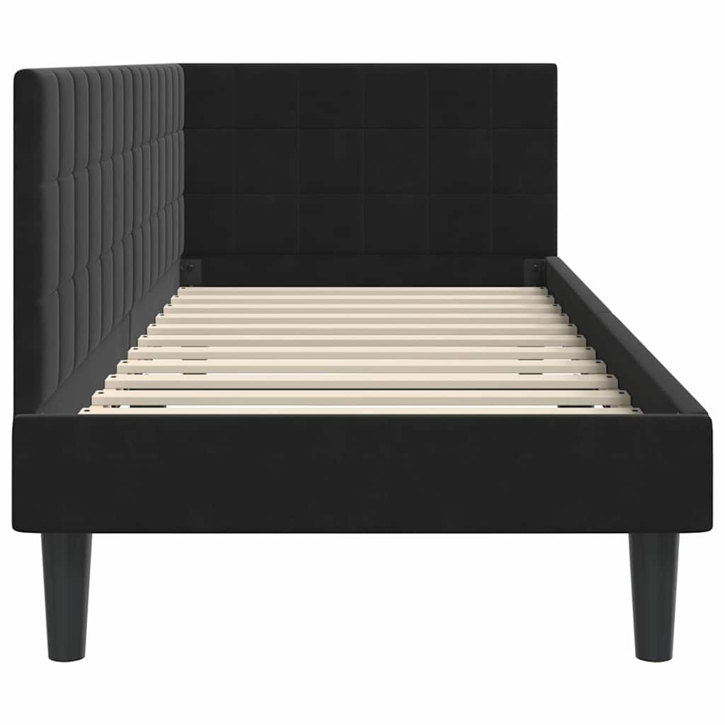 L Shaped Bed Frame with Headboard Black 80 Cm X 200 Cm Velvet