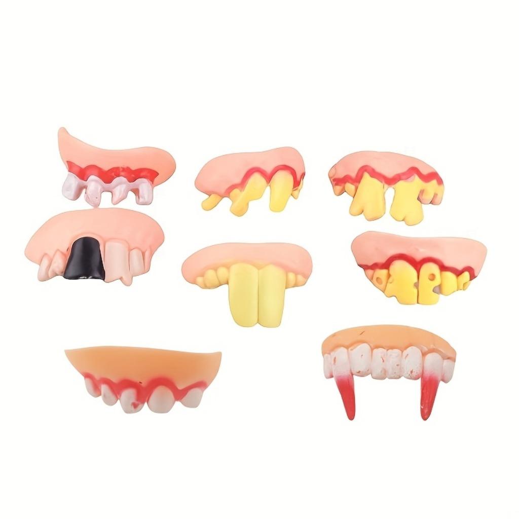 10 Pieces Prank Dentures Novelty - Mixed Color Plastic Assorted Funny Dentures for April Fools' Day and Halloween Props