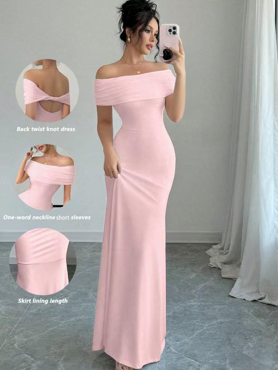 

Sleeveless One-Shoulder Slim-Fit Hip-Hugging Dress for Women L рожевий
