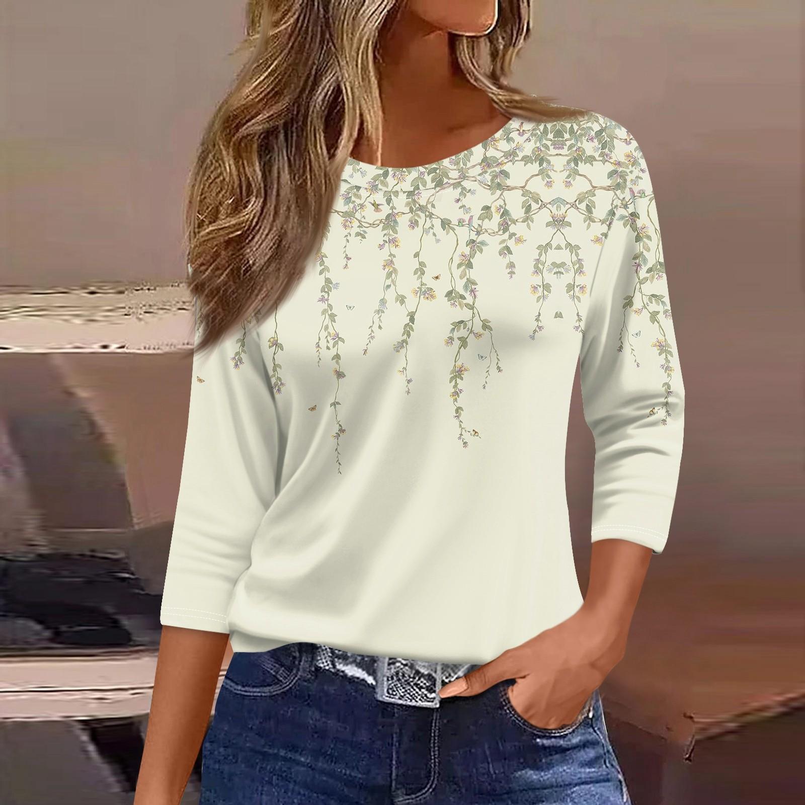 

Жіноча модна повсякденна футболка з круглим вирізом і рукавом 3/4 у вінтажному стилі XL хакі