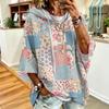 Women's Casual Loose Fit Floral Print Drawstring Hoodie Retro Sweatshirt for Everyday Wear