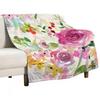 Romantic Watercolor Roses Throw Blanket Machine Washable Soft Warm Blanket
