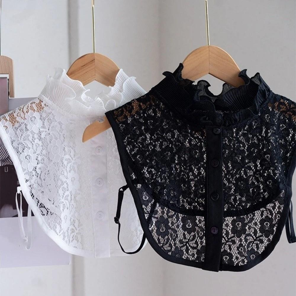 Pusta Kwiatowa Odpinana Sztuczna Koszula z Kołnierzykiem Łatwa do Dopasowania Regulowany Dekolt Koronkowy Klapy Połowa Koszuli Damska