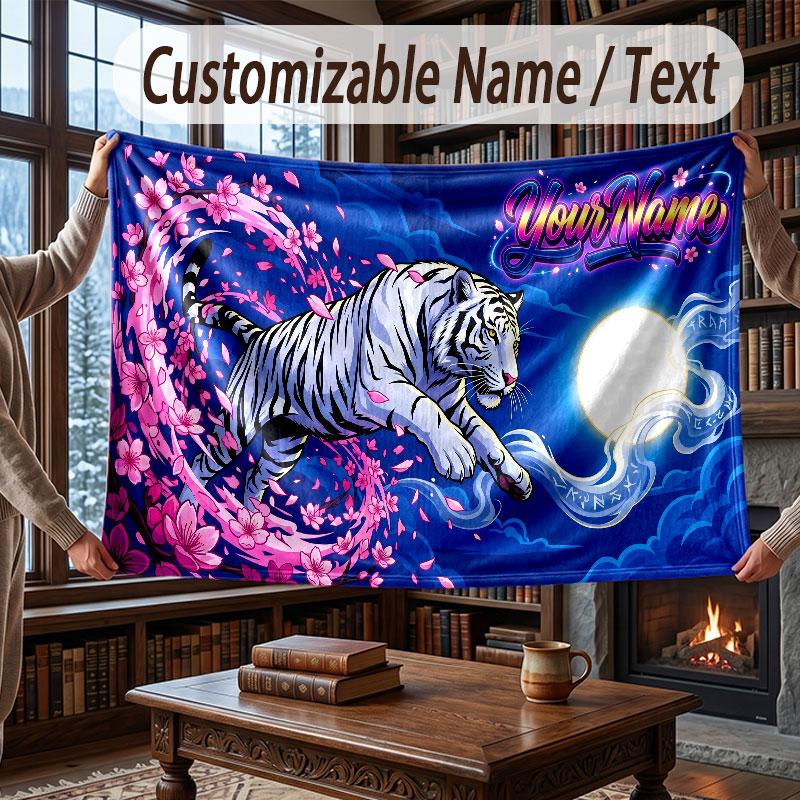 Floral Garden Theme Throw Blanket Custom Name Text Personalized Blanket Soft Cozy Blanket for Home Sofa Bed