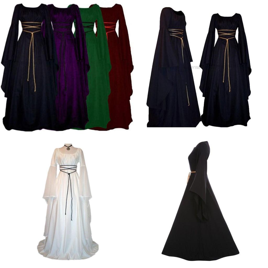 Exquisite Women's Vintage Medieval Dress With Stunning Long Bell Sleeves And Irregular Design