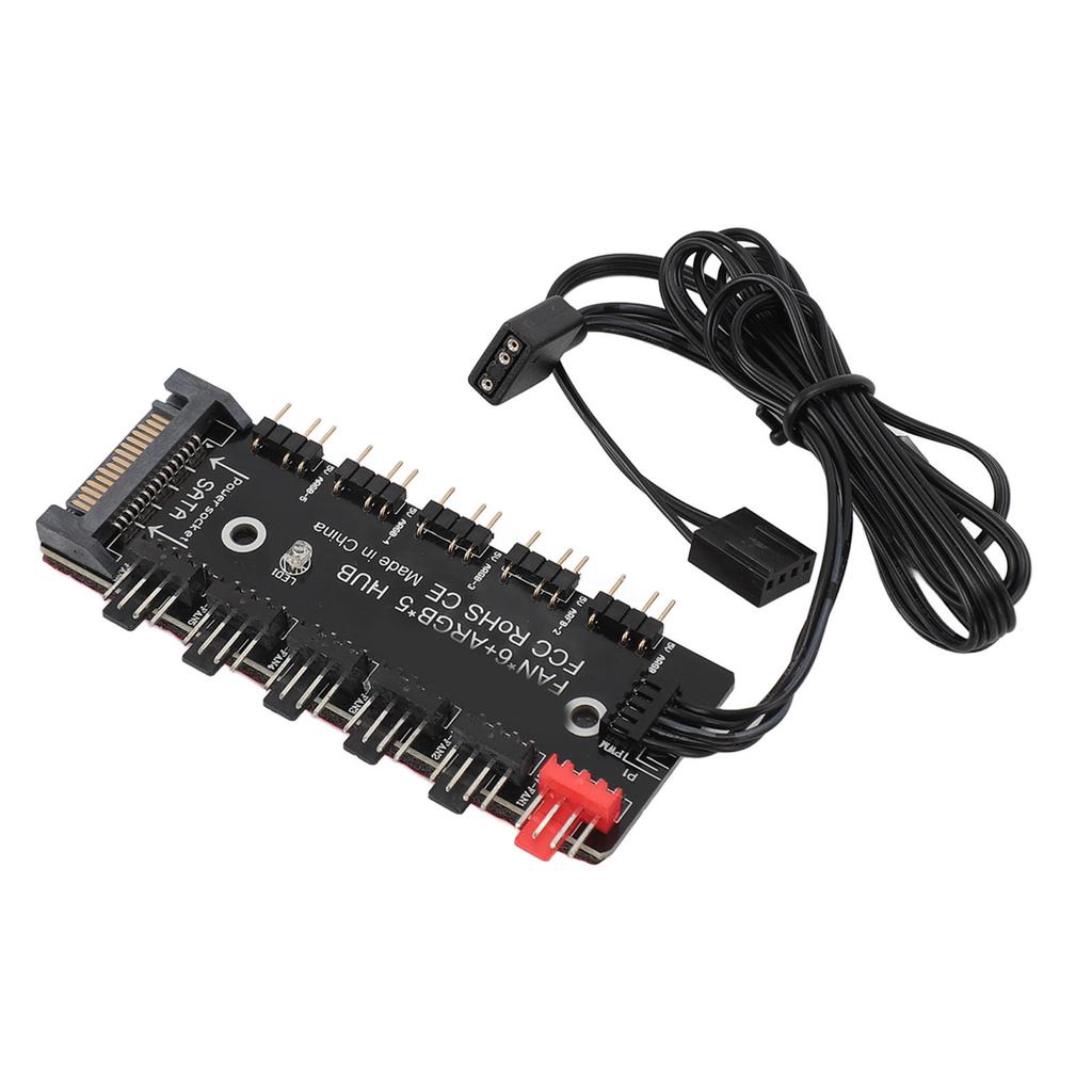 2 in 1 Hub Splitter 5 5V 3PIN ARGB Ports 6 12V 4PIN PWM Ports 15PIN SATA Power Supply CPU Chassis Cooling Fan Hub