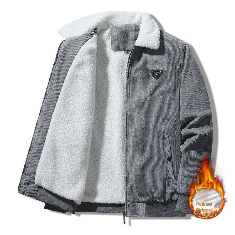Men's Trendy Corduroy Cotton Jacket with Velvet Lining - Large Size, Autumn/Winter 2023 Edition.