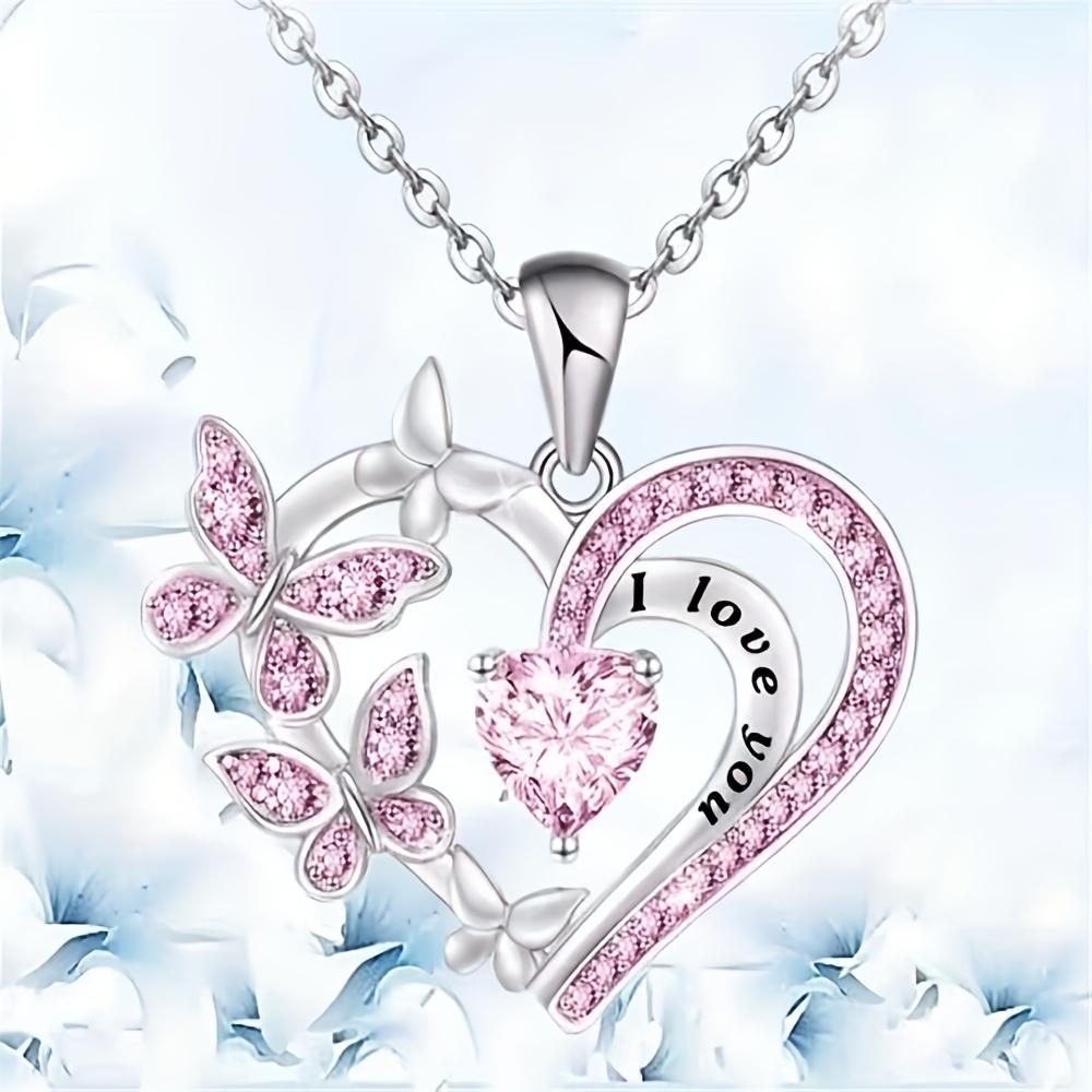 1PC Fashion Love Butterfly Micro-set Rhinestone L Love You Simple Necklace Alloy Electroplating Pendant