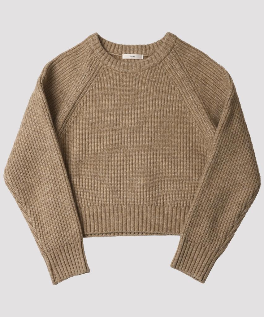 Tobaseu Hazzi Crop Raglan Knit Top (Melange Brown)