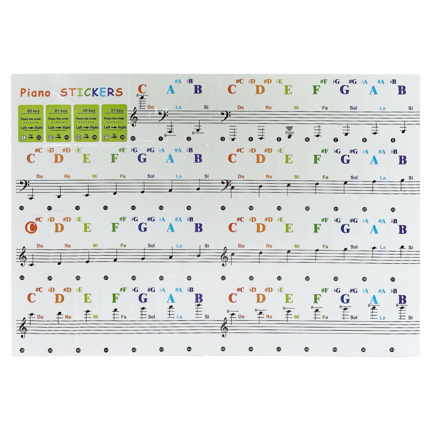 Colorful Treble Clef Piano Keyboard Stickers for Self-Study - 88 Keys