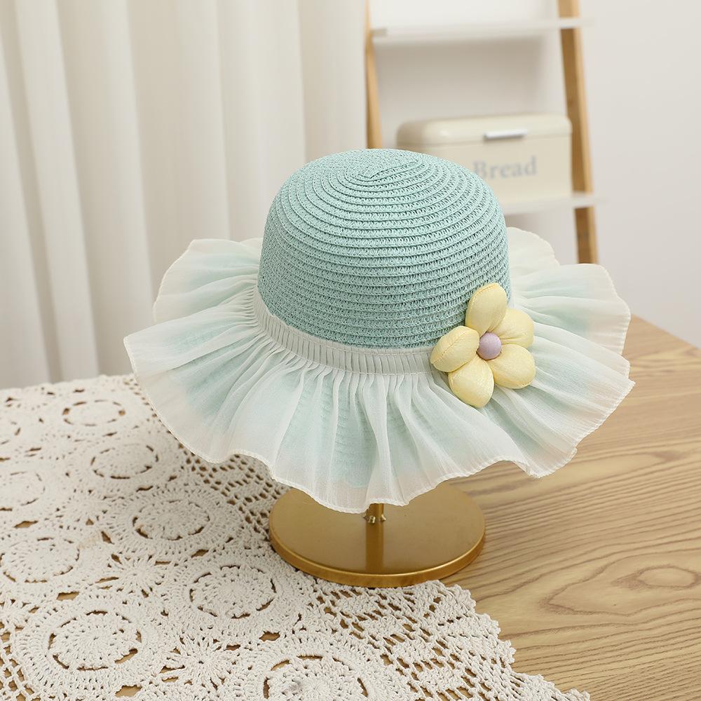 New summer children's straw hat ruffle edge lace fairy princess sun shade sun hat vacation beach hat
