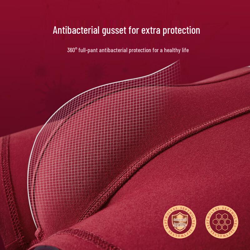 Qipilong Hongyun 7A Herren Antibakterielle Rote Baumwoll-Boxershorts