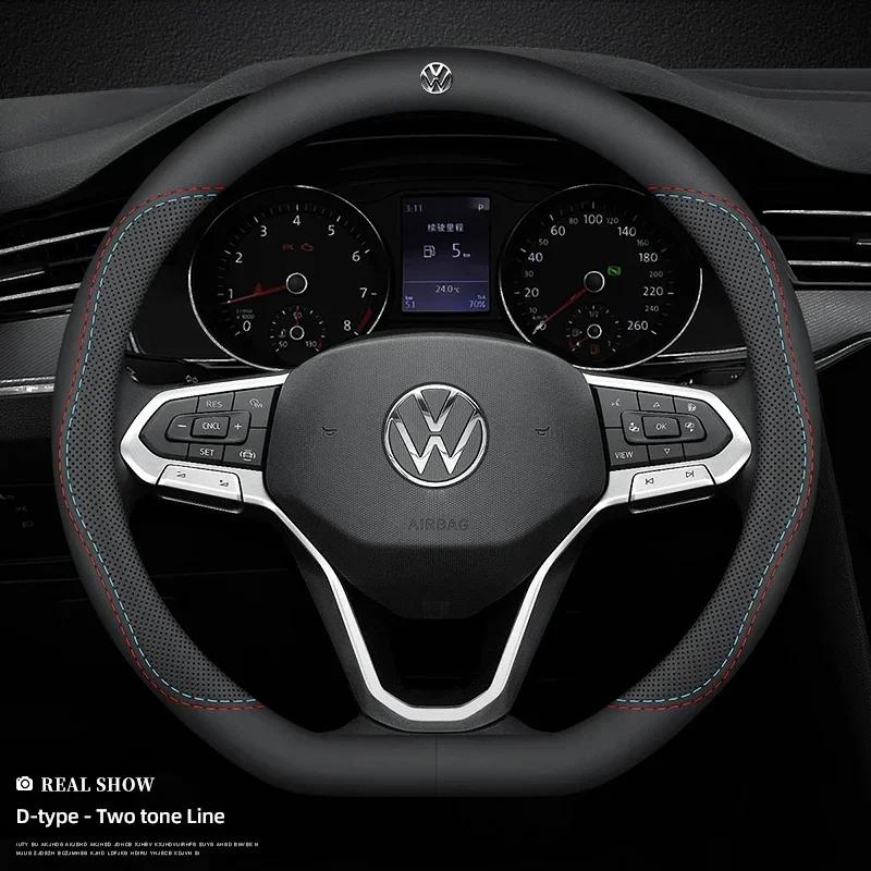 Hijk1 ·Anti Slip Leather Steering Wheel Cover Car Driving Handle Covers For VW GTI Polo Golf Passat Tiguan Arteon Touareg Taigo Caddy