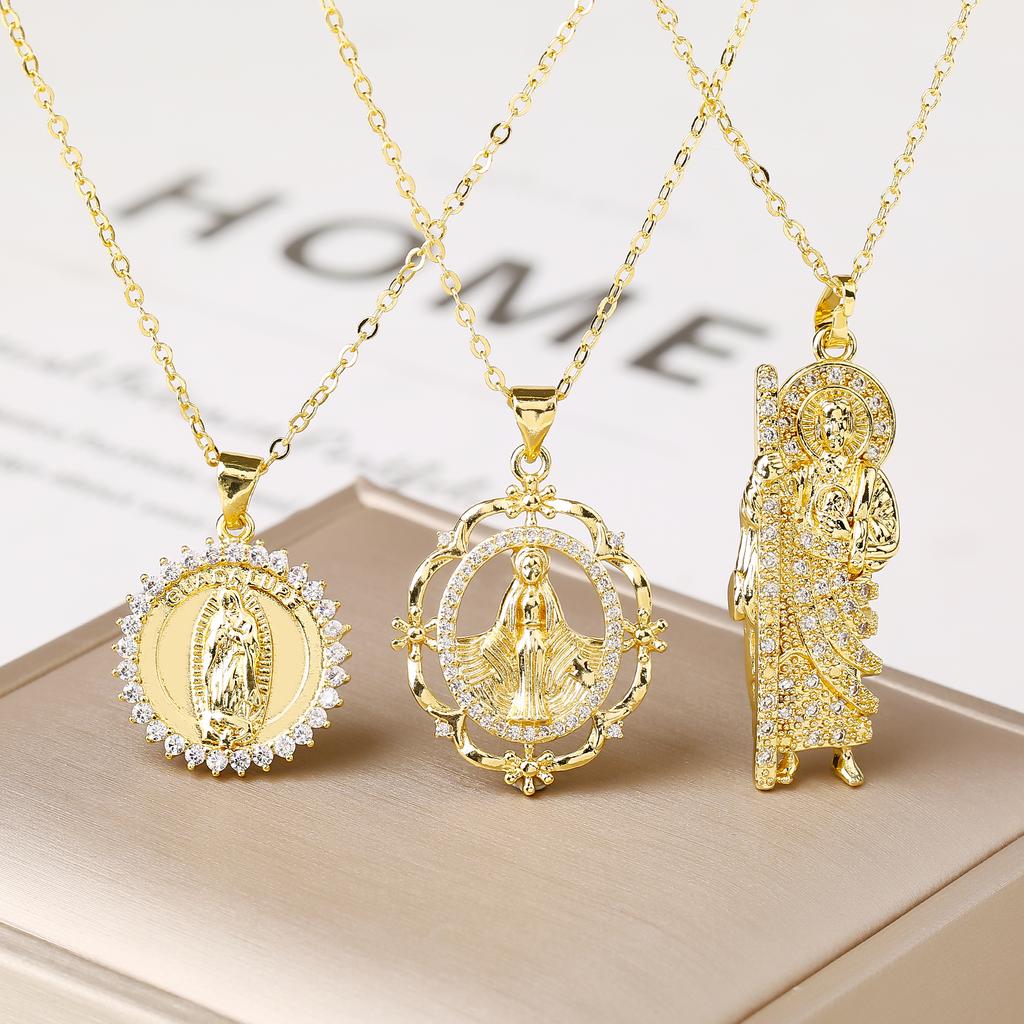 Gold Plated Virgin Mary St. Jude Angel Pendant Necklace For Women Religious Crystal Zircon Necklaces Christian Jewelry Gift