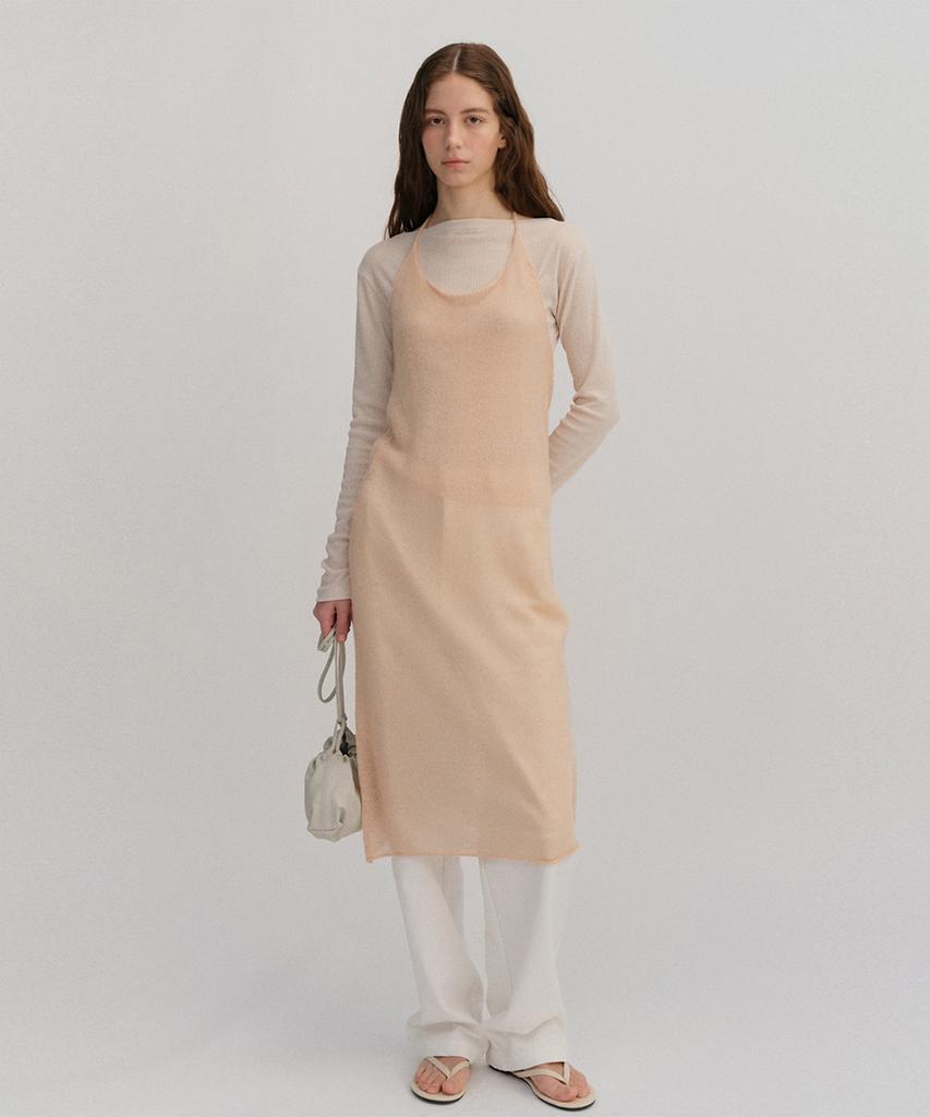 Beiodeu Kidmohair Halter-Neck Knit Dress_Peach