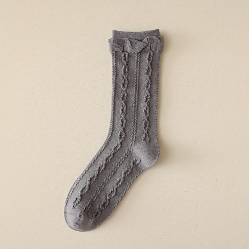 Dui Dui Socks Women's Autumn Dark-patterned Mid-calf Socks Twisted Double Flared Long Calf Socks Cotton Breathable Women's