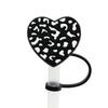 2Pcs Sweet Heart Leopard Print Silicone Straw Cap Dustproof Splashproof Rainbow Straw Cover Tips Straw Decoration For 7-8mm