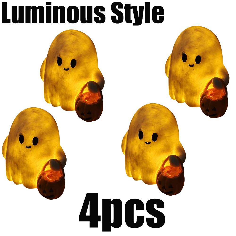 1/2/4pcs Halloween Ghost Ornament Resin Ghost Holding Pumpkin Statue Halloween For Living Room Bedroom Garden Home Decorations