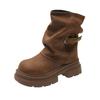 Brown retro Maillard platform Martin boots women's 2025 new autumn versatile heightening stacked pants tube boots