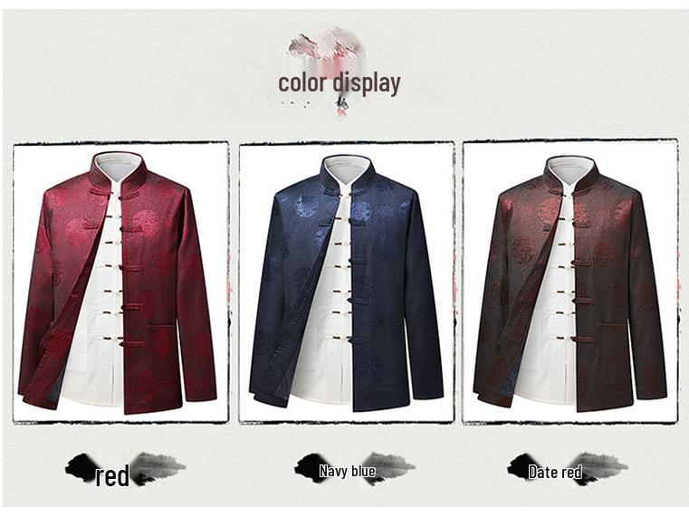 Men's Autumn Stand Collar Tang Suit Jacket - Long Sleeve Casual Coat for Middle-Aged & Elderly