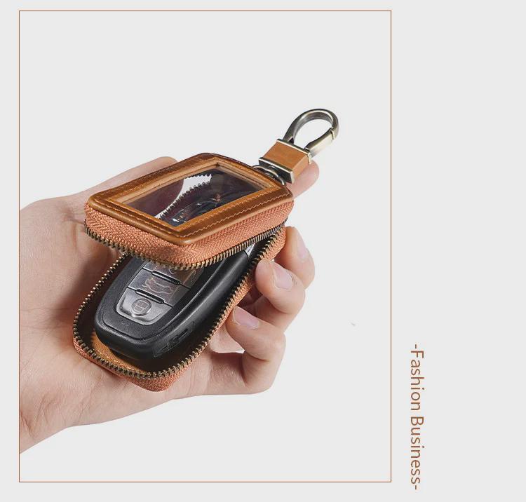 2023 Men's Genuine Leather Retro Car Key Cover, Contrast Color, Single & Double Layer Options