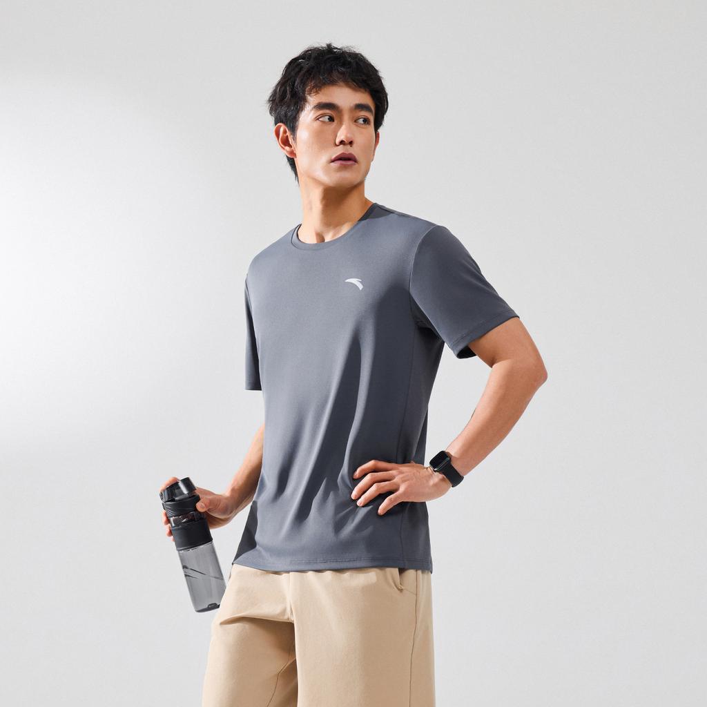 Anta Training Short Sleeve Knit Shirt Summer T-Shirt Men tops Gray 952627101-6