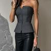 Spring Elegant Bustier Zipper Blouses 2026 Women Casual Sleeveless Backless Slim Fit Tops Summer Fashion Solid Party Vest Shirts