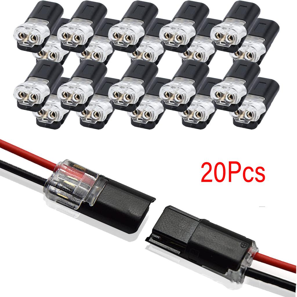 20/30/50pcs Double-Wire Plug-in Connector with Locking Buckle Pluggable LED Wire Connector 2 Pin 2 Way Universal Compact Wire